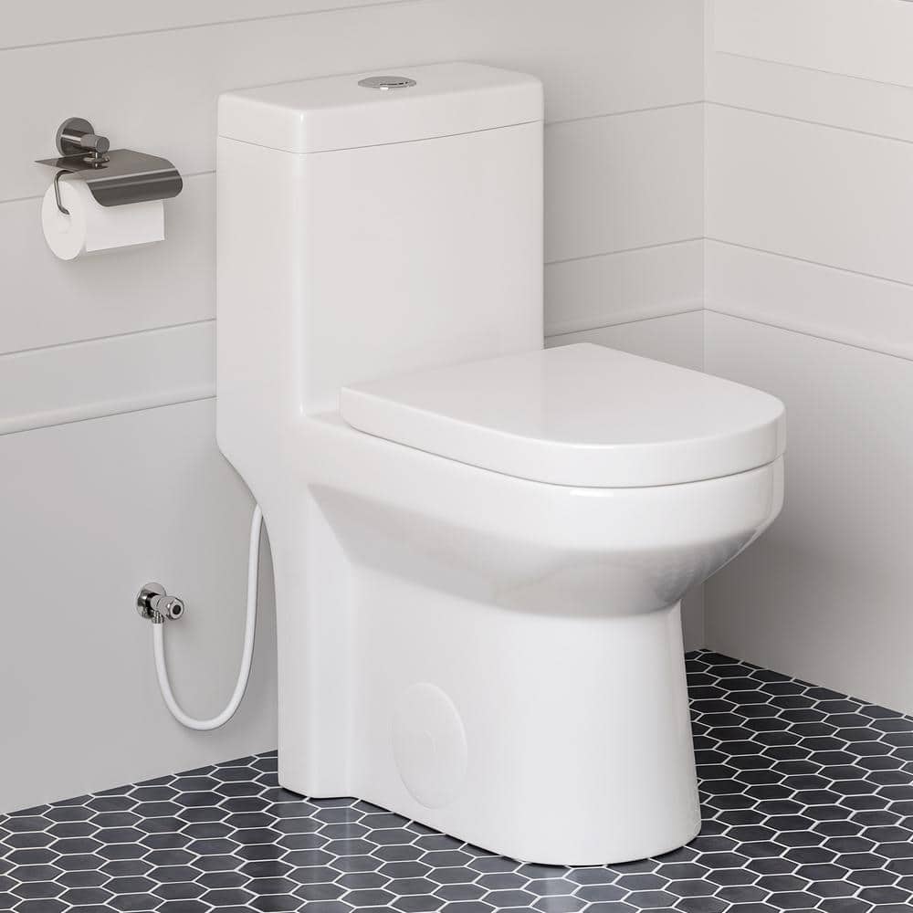 HOROW 1-piece 0.8/1.28 GPF Dual Flush Round Toilet in White Seat Included (1)