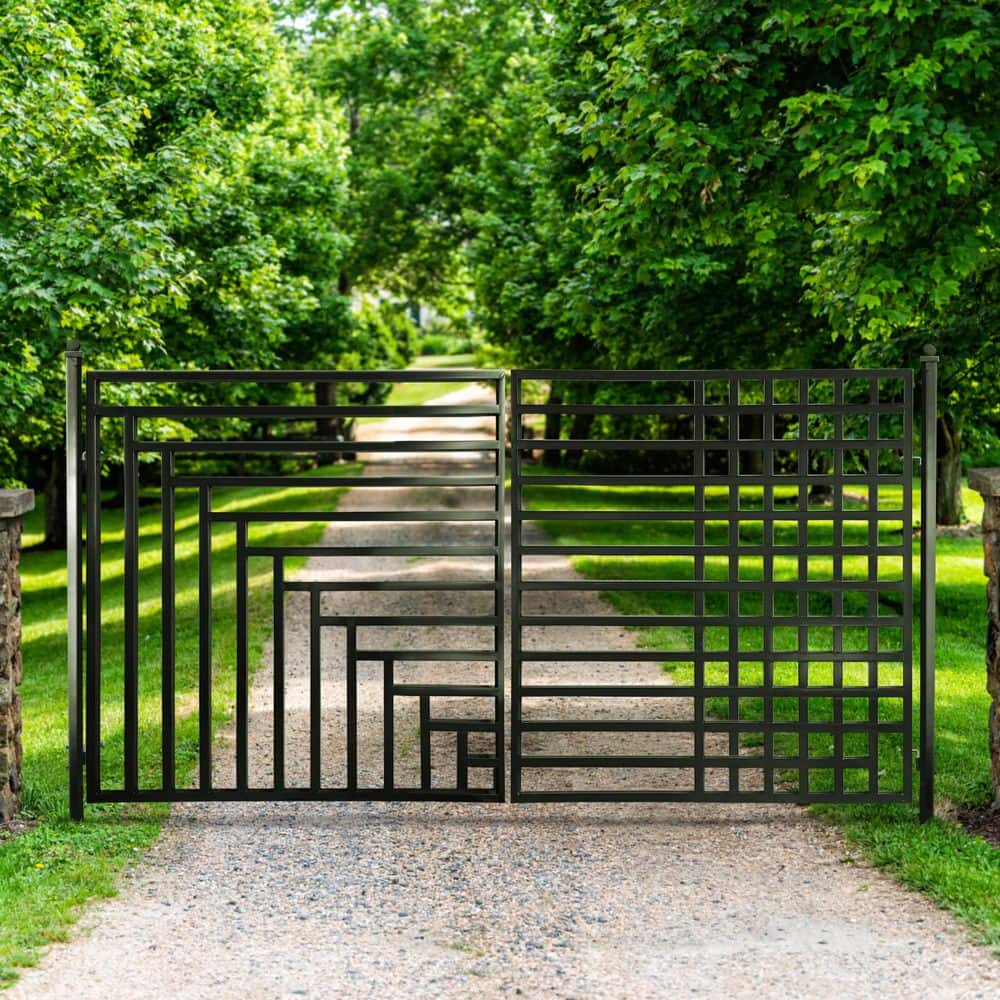 ALEKO 12 ft. x 6 ft. Kyiv Black Metal Steel Dual Swinging Driveway Fence Gate (2)