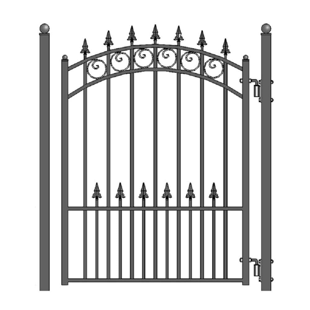 ALEKO Prague Style 4 ft. x 5 ft. Black Steel Pedestrian Fence Gate (1)