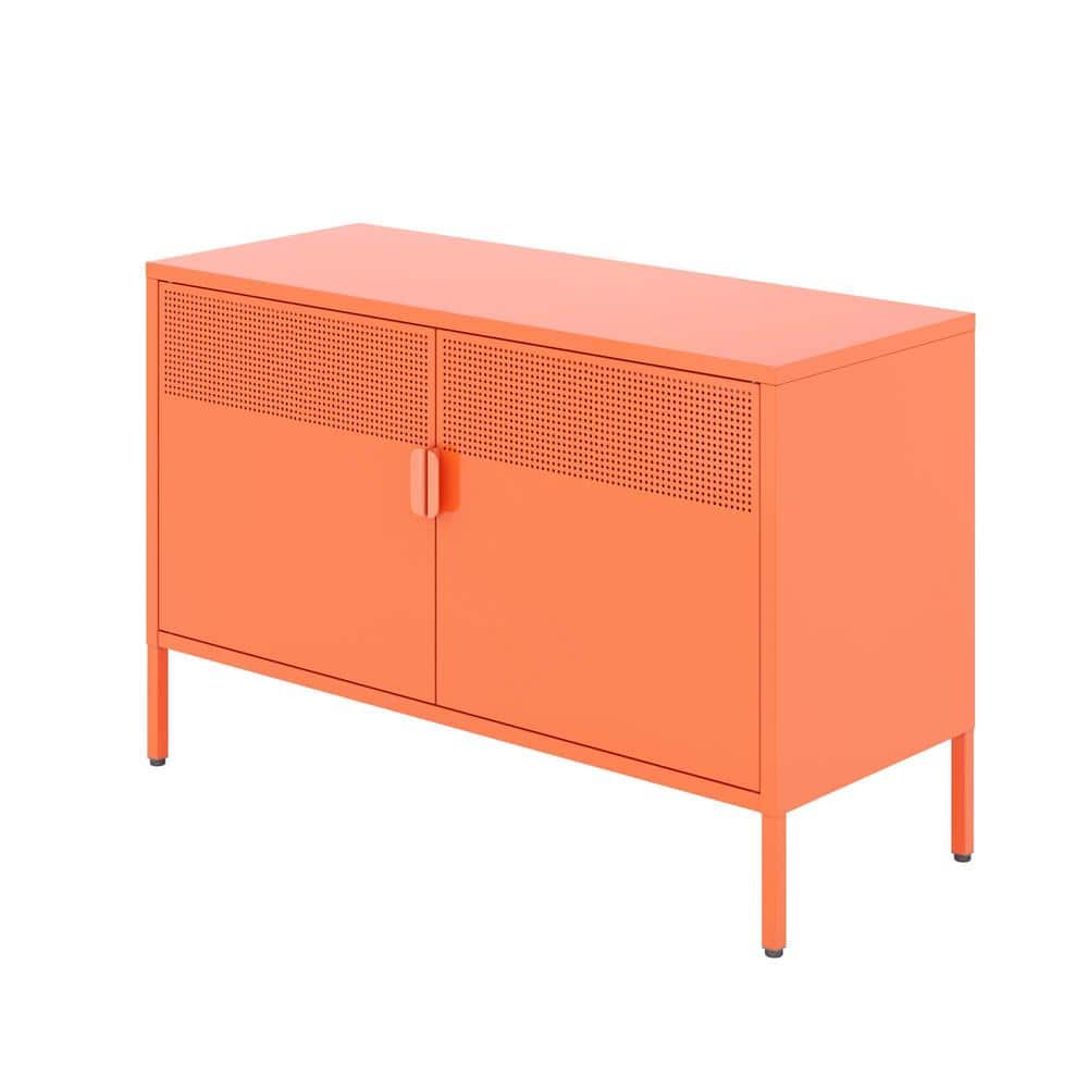 Unbranded 39.37 in. W x 15.75 in. D x 25.2 in. H Orange Linen Cabinet with Metal Storage Locker Cabinet, Adjustable Shelves (1)