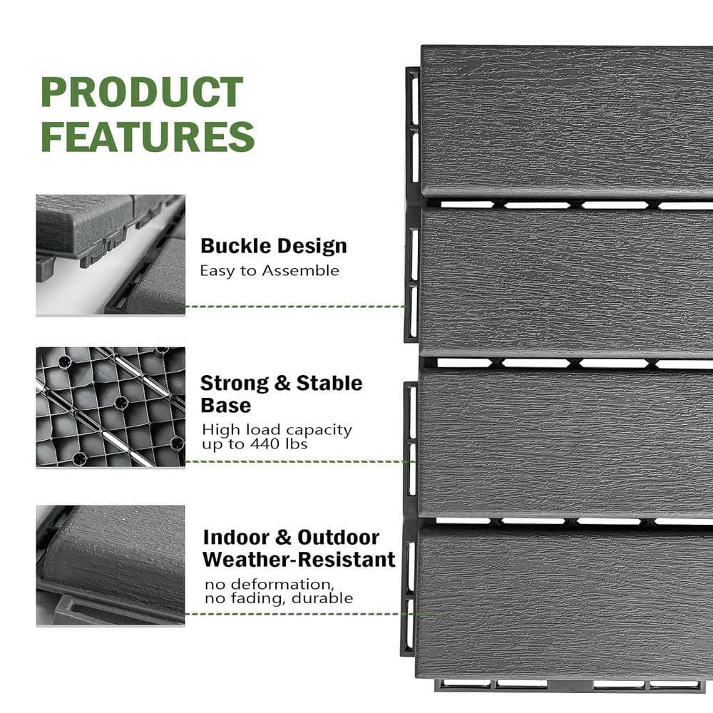 Afoxsos 1 ft. x 1 ft. Plastic PVC Interlocking Deck Tiles All Weather for Indoor and Outdoor Flooring in Dark Gray-(36-Pack) (3)