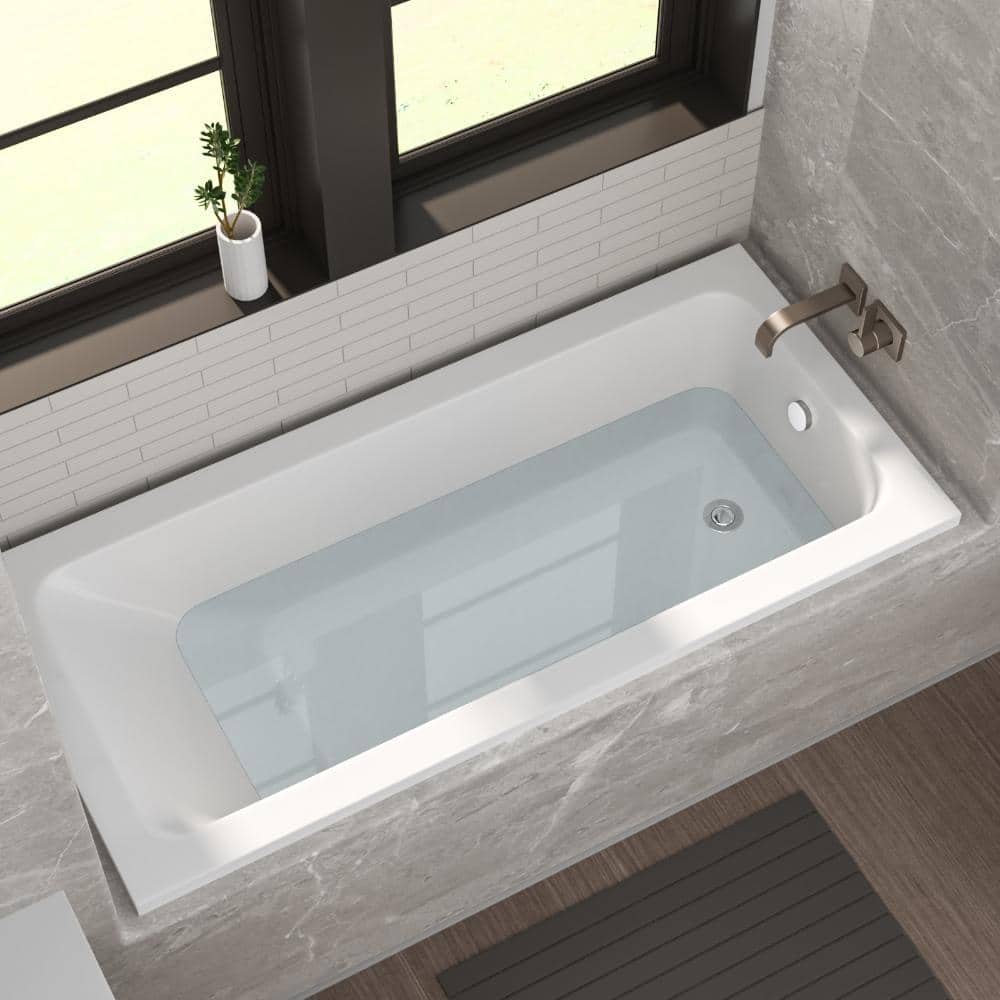 TCYO 66 in. x 31 in. Acrylic Drop-In Soaking Bathtub with Reversible Drain in Glossy White (2)