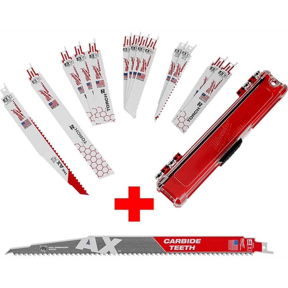 Milwaukee SAWZALL Demolition Wood and Metal Cutting Bi-Metal Reciprocating Saw Blade Set with 12 in. Carbide AX Blade (14 Piece)