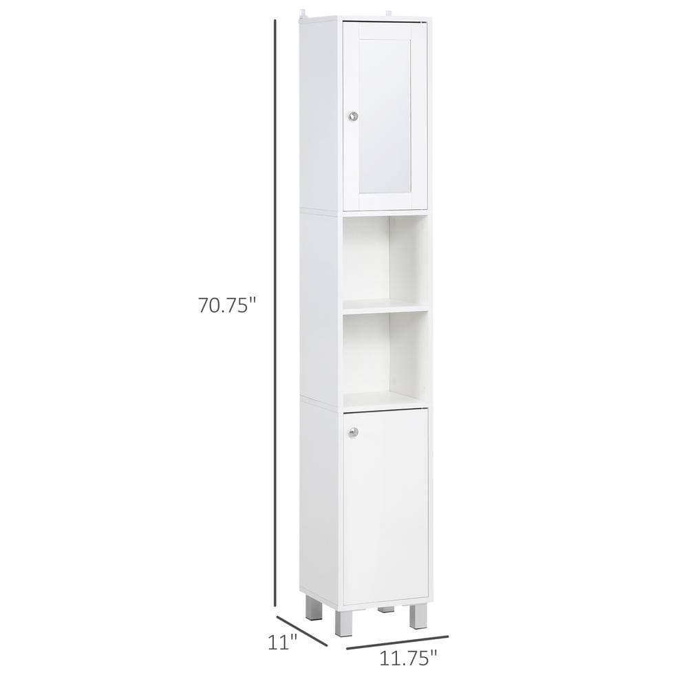 Lycvki 11.75 in. W x 11 in. D x 70.75 in. H White Linen Cabinet with Mirror and Adjustable Shelves (3)