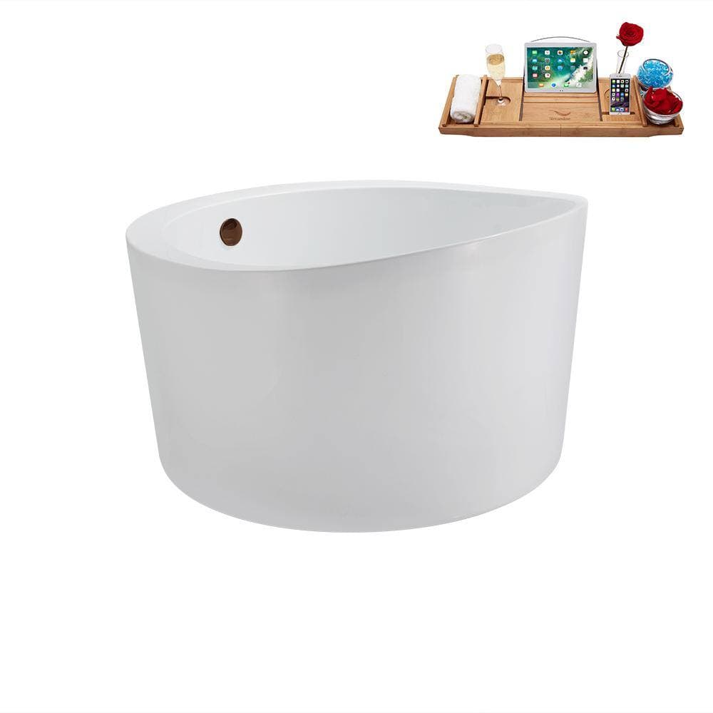 Streamline 43 in. Acrylic Flatbottom Non-Whirlpool Bathtub Glossy White with Matte Oil Rubbed Bronze Drain and Tray (4)