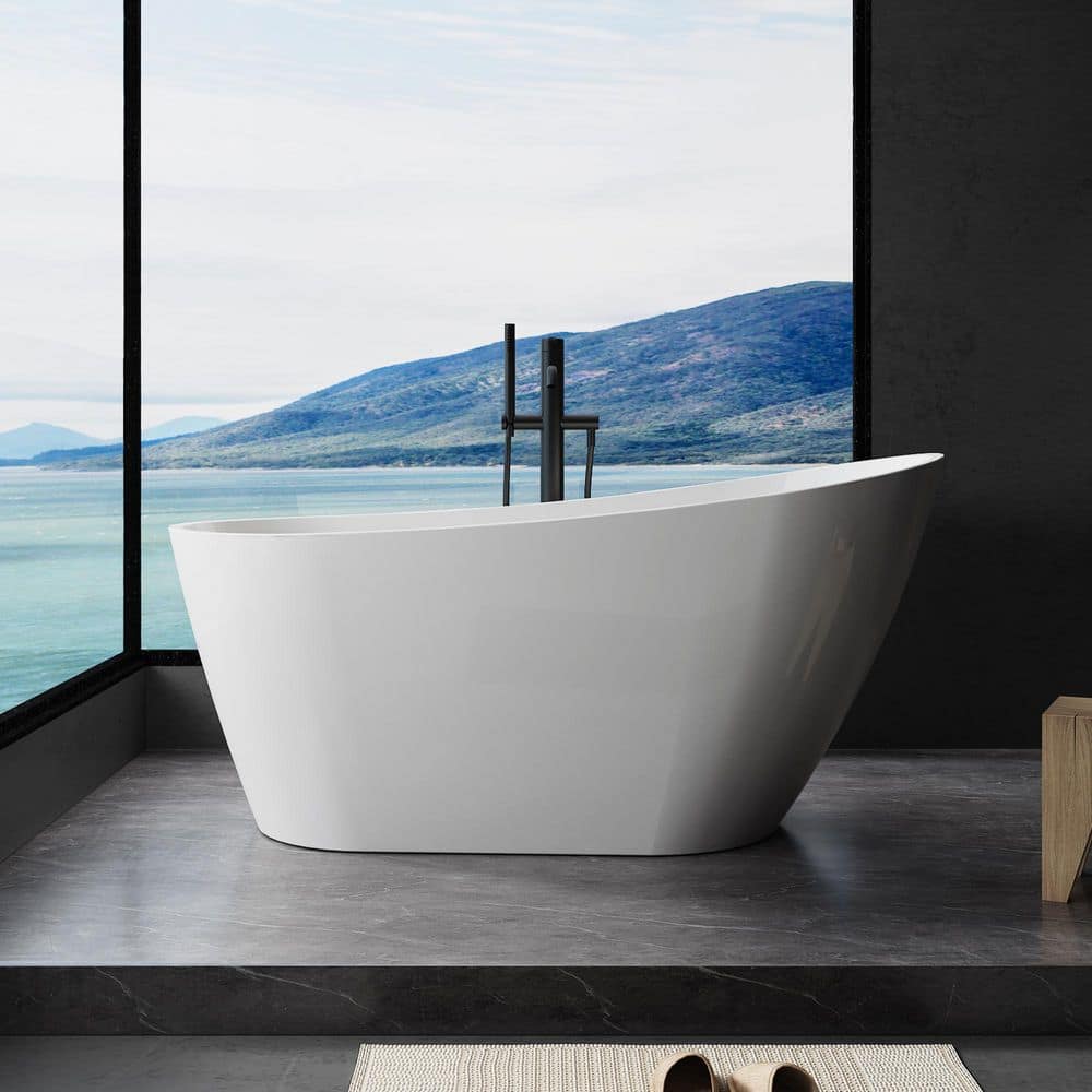 Boosicavelly 59 in. Acrylic Freestanding Soaking Bathtub with Reversible Drain in Glossy White