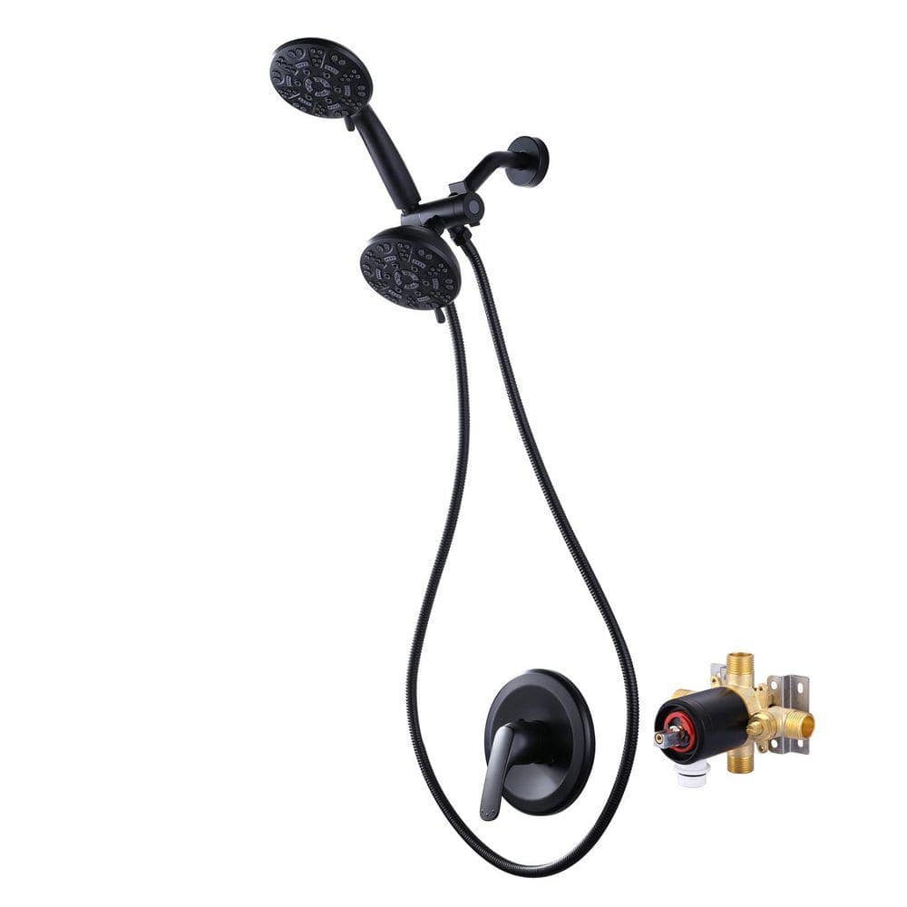 IVIGA Single Handle 7-Spray Double Shower Faucet 1.8 GPM with Brass Pressure Balance Rough-in Valve Included in Matte Black (1)