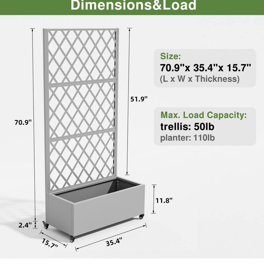 Dovelina 71 in. H Metal Gray Rectangle Pots and Planter Raised Bed Box with Trellis for Vine Climbing Plants and Vegetable Flower (3)