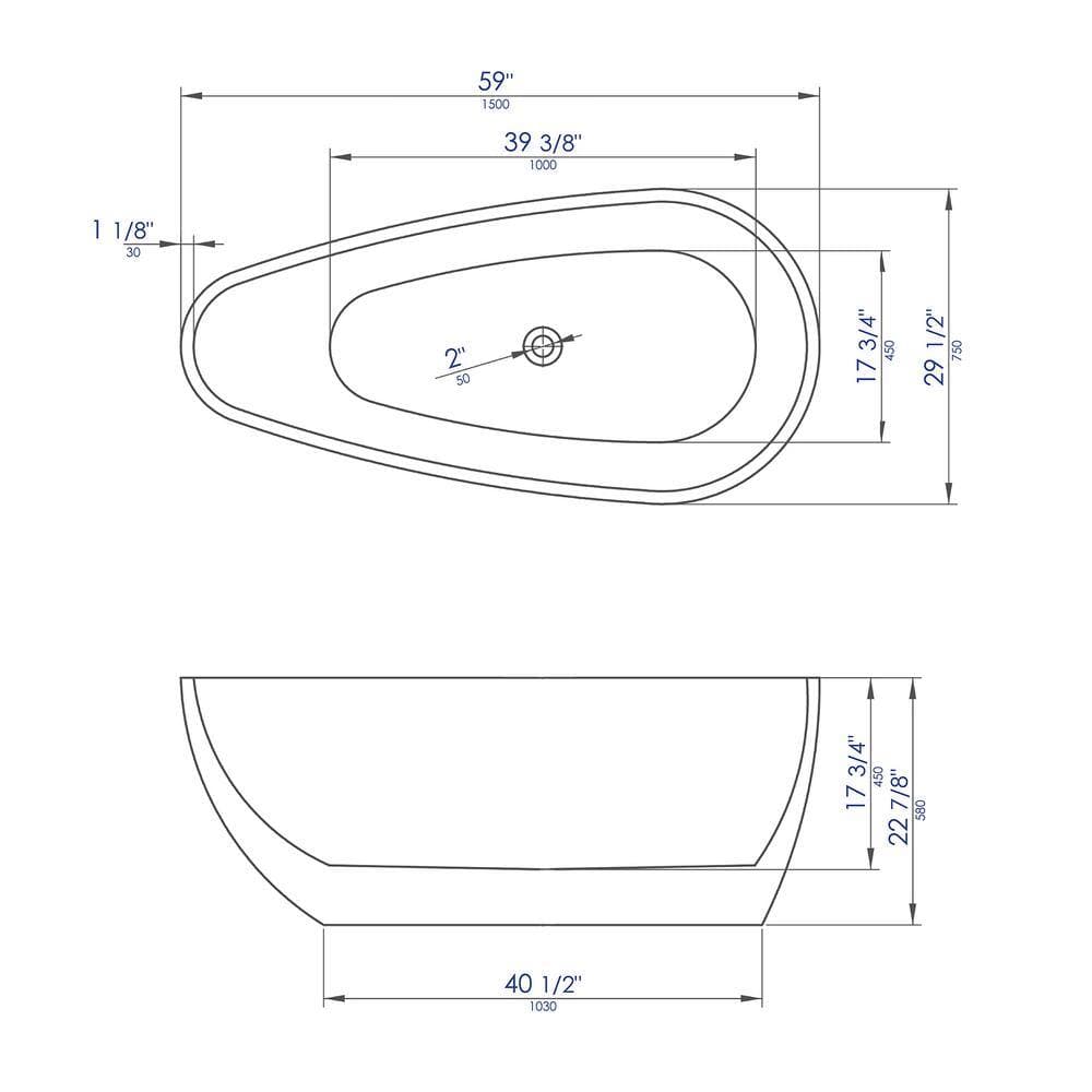 ALFI BRAND 59 in. Acrylic Flatbottom Bathtub in Black and White (2)