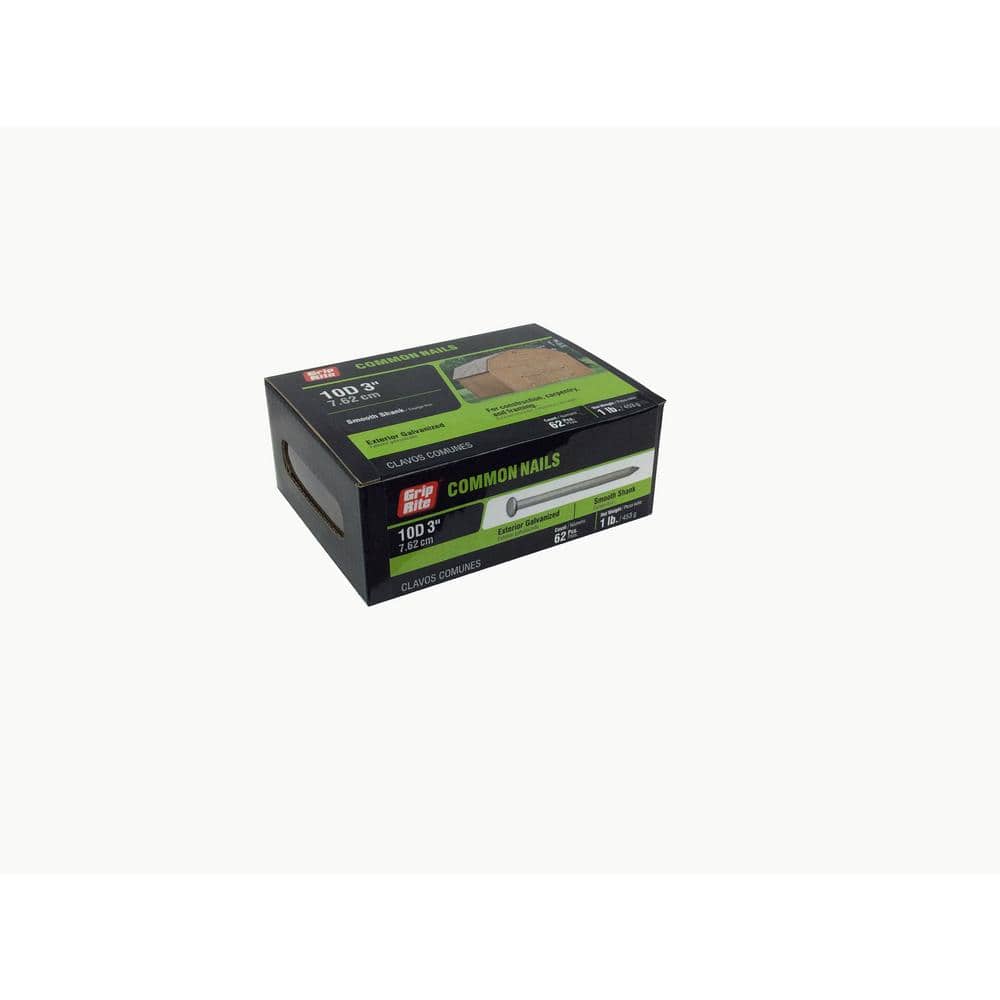 Grip-Rite 3 in. x 10-1/2-Gauge10-penny Exterior Galvanized Steel Box Nails 1 lb. Box (1)