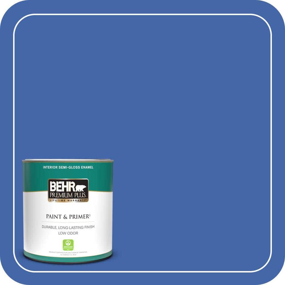 BEHR PREMIUM PLUS 1 qt. #P530-6 Indigo Batik Semi-Gloss Enamel Low Odor Interior Paint & Primer