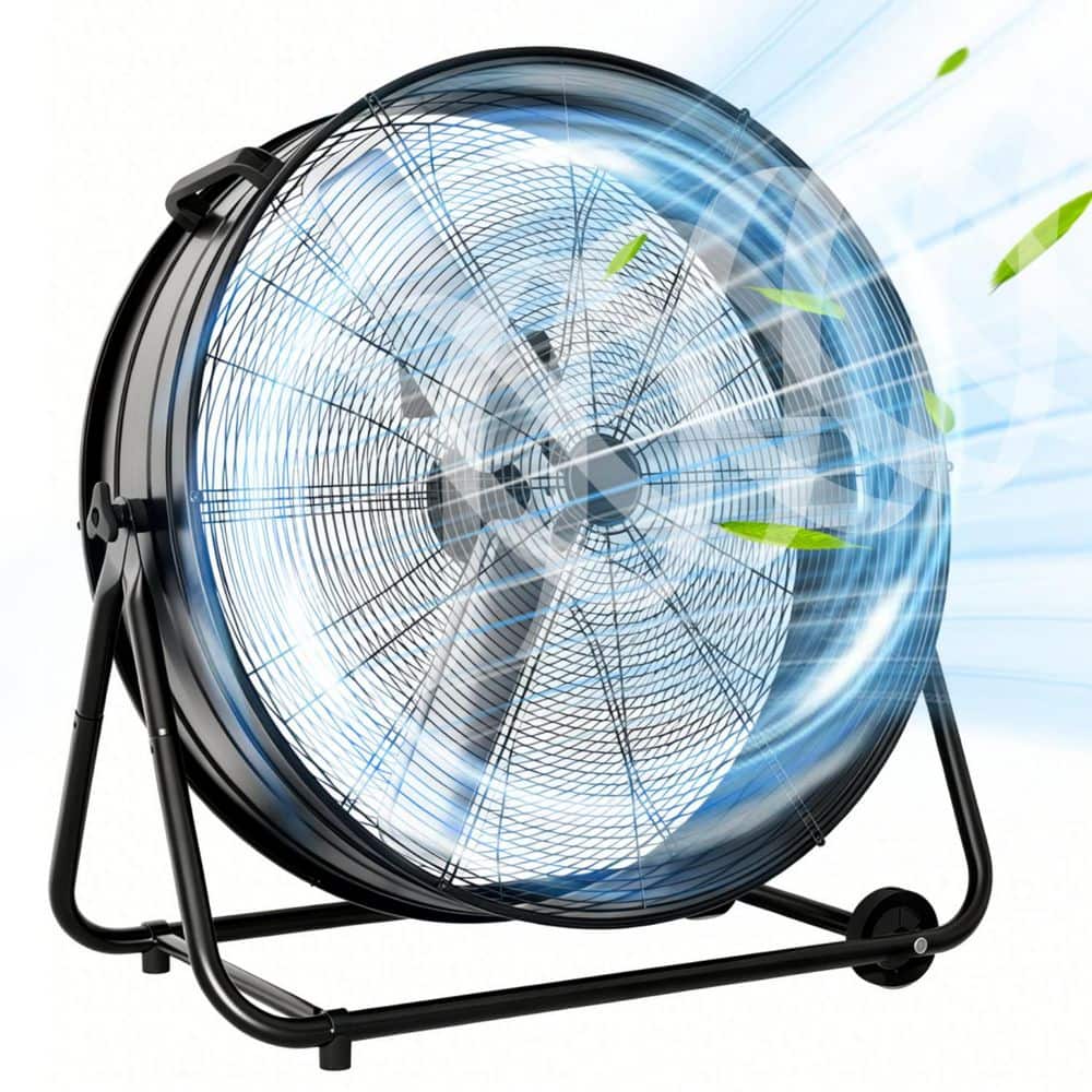 Atemomen 30 in. 3-Speeds Drum Fan in Black with 1/3HP Motor for Commercial/Industrial Use