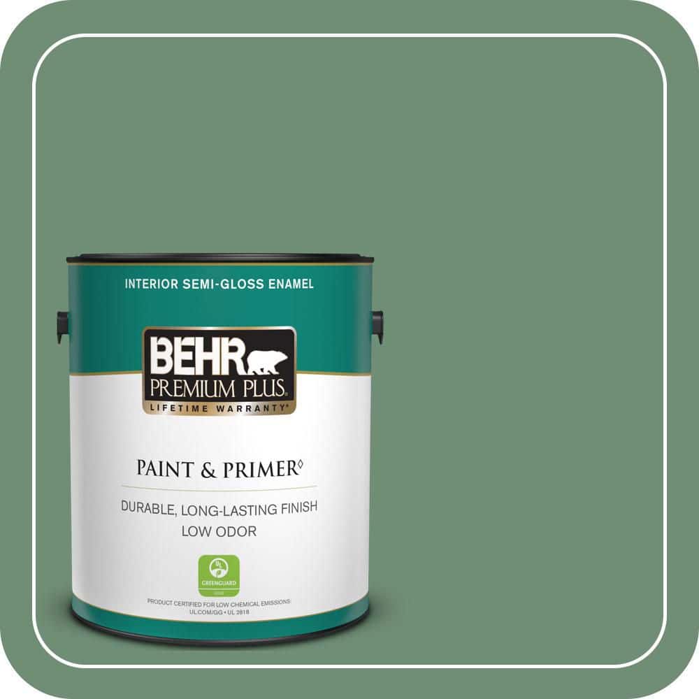BEHR PREMIUM PLUS 1 gal. #QE-46 Ivy Wreath Semi-Gloss Enamel Low Odor Interior Paint & Primer