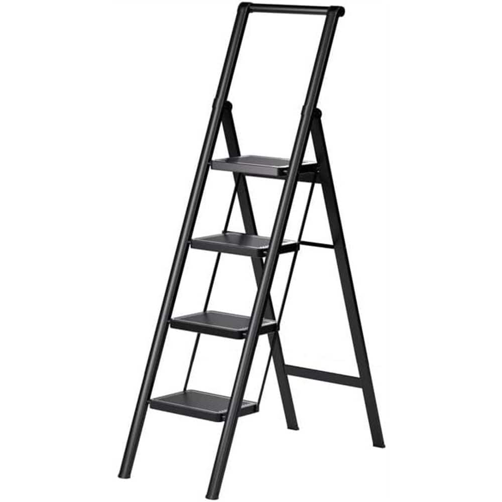 Unbranded 4 Step Ladder Folding Iron Step Stool Stepladders Use Space Saving (Black) (1)