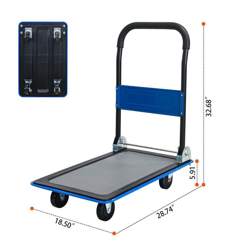 Tidoin 330 lbs. Blue Foldable Heavy Duty Flatbed Cart Hand Truck with 360° Swivel Wheels (2)
