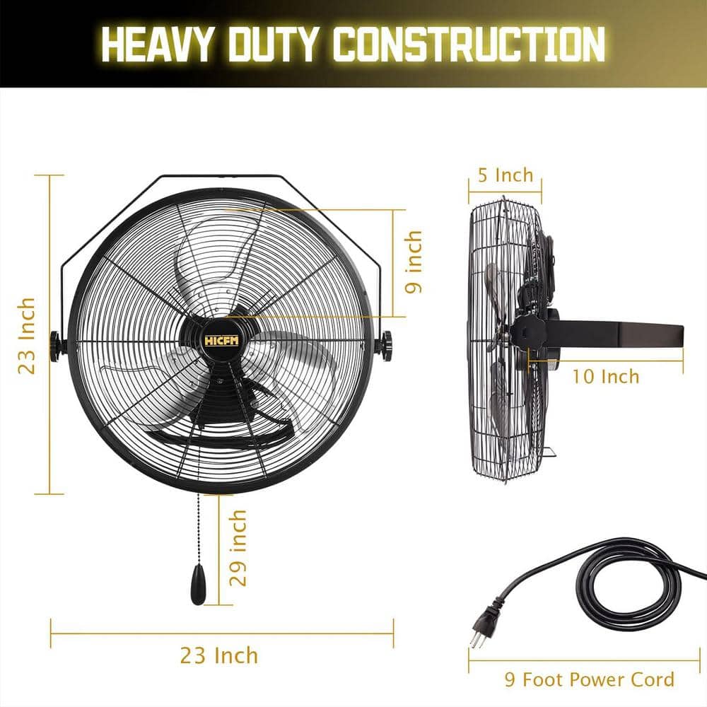 Edendirect 3-Speed, 120° Oscillating Wall Mount Fan, 5000 CFM, Rotary Switch and Adjustable Tilt Head in Yellow (2)