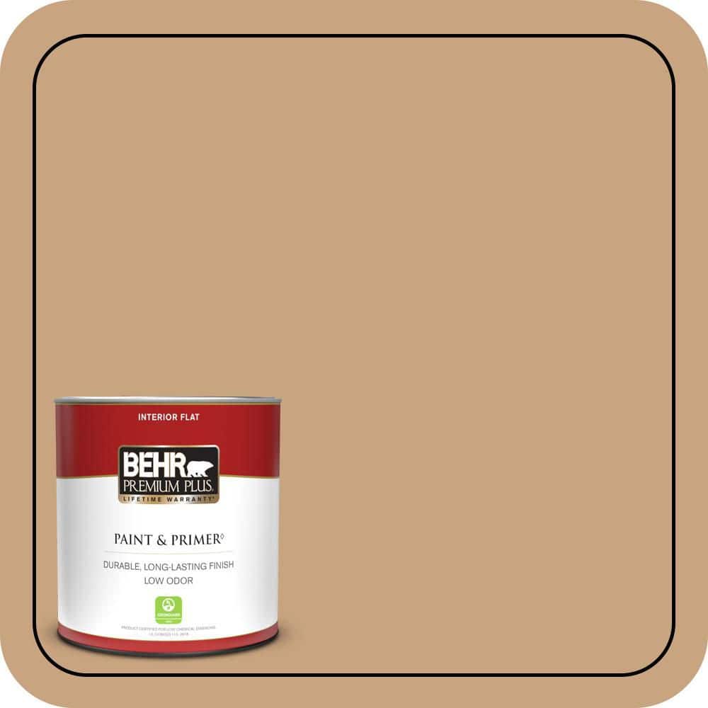 BEHR PREMIUM PLUS 1 qt. #S260-4 Pelican Tan Flat Low Odor Interior Paint & Primer