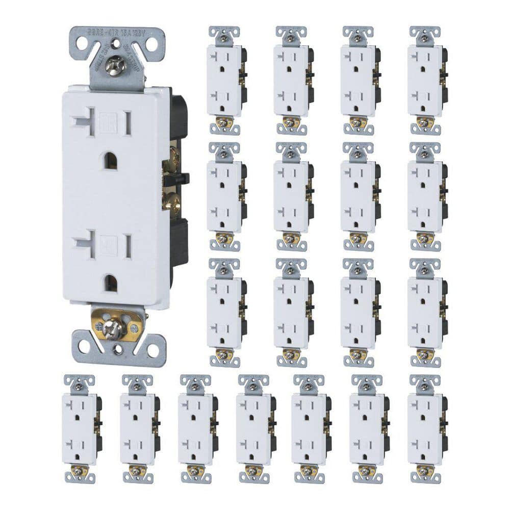Faith 20 Amp 125-Volt Tamper Resistant Decorator Receptacle Outlet, Commercial Grade Electrical Outlet, White (20-pack)