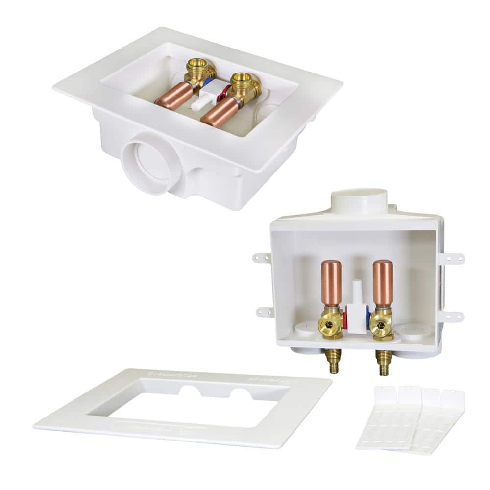 PLUMBFLEX 1/2 in. F1807 PEX Brass Inlet Washing Machine Valves in White ABS Plastic Center Dual Outlet Box with Hammer Arrester (3)