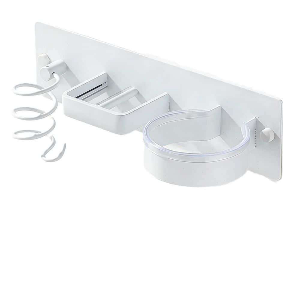 Numhew Wall Mounted Blow Dryer, Curling Iron, Straightener Holder, 3 in 1 Bathroom Metal Hair Tool Organizer in White-A (1)