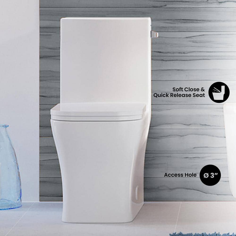 Swiss Madison Concorde 1-piece 1.28 GPF Single Flush Square Toilet in. Glossy White Seat Included (3)