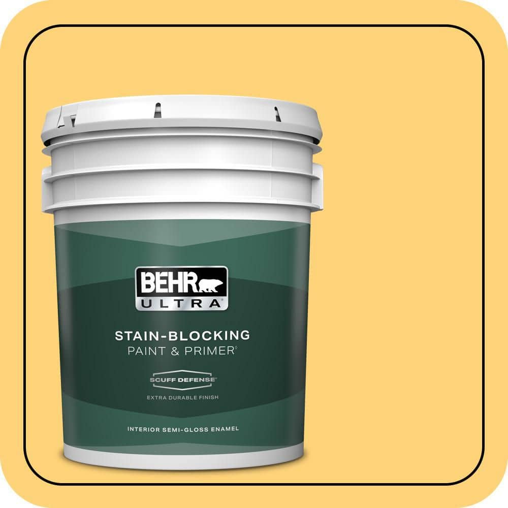BEHR ULTRA 5 gal. #P260-5 Yellow Jubilee Extra Durable Semi-Gloss Enamel Interior Paint & Primer