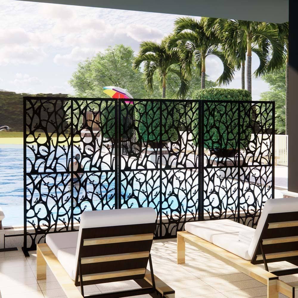 Unbranded 72 in.H x 45.3 in. W Black Galvanized Metal Privacy Screen Outdoor Garden Fence Panels (3)