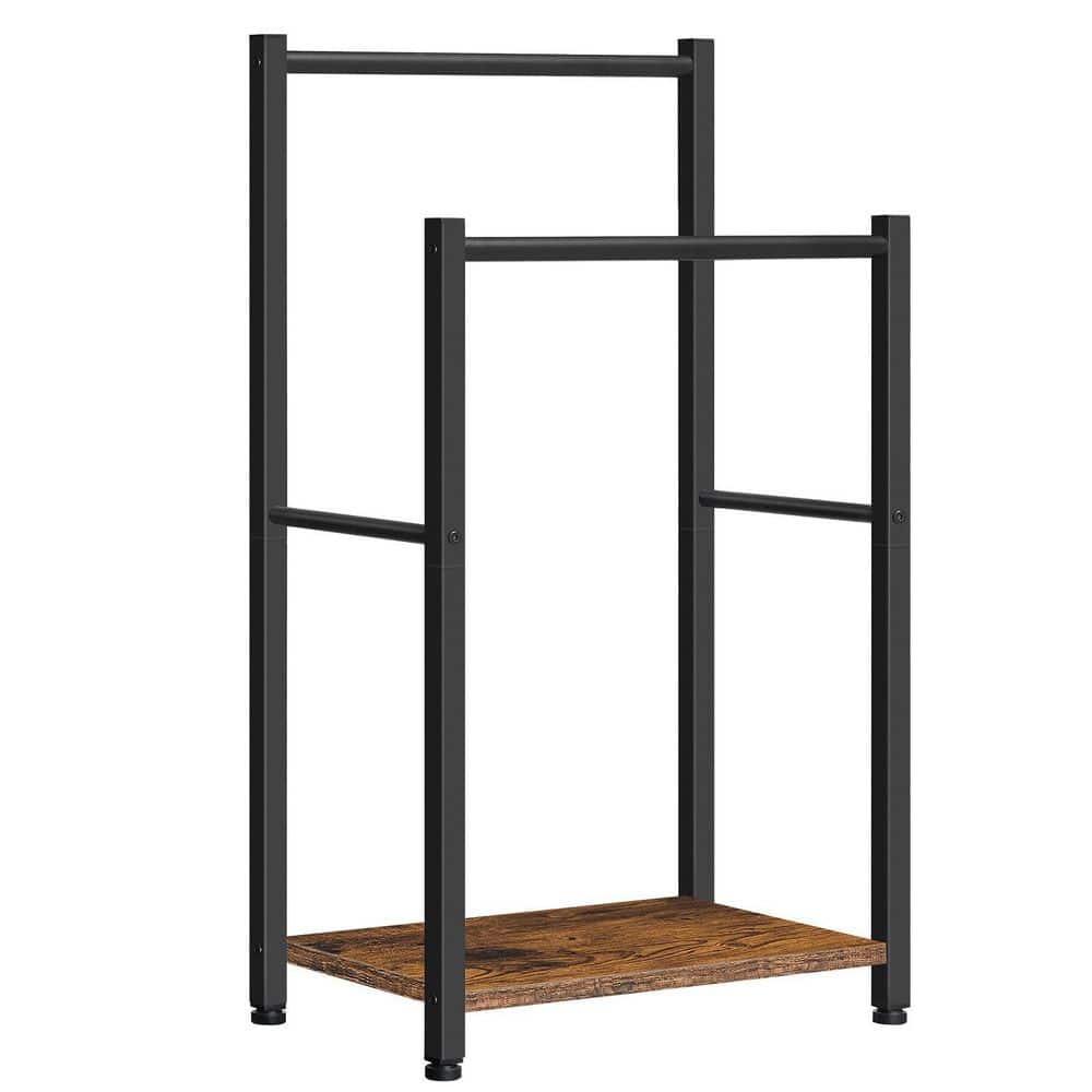 Anqtovp 2 Tier Towel Rack in Rustic Brown and Black, Freestanding Bath Accessory for Drying and Display, Anti-Slip Feet (1)