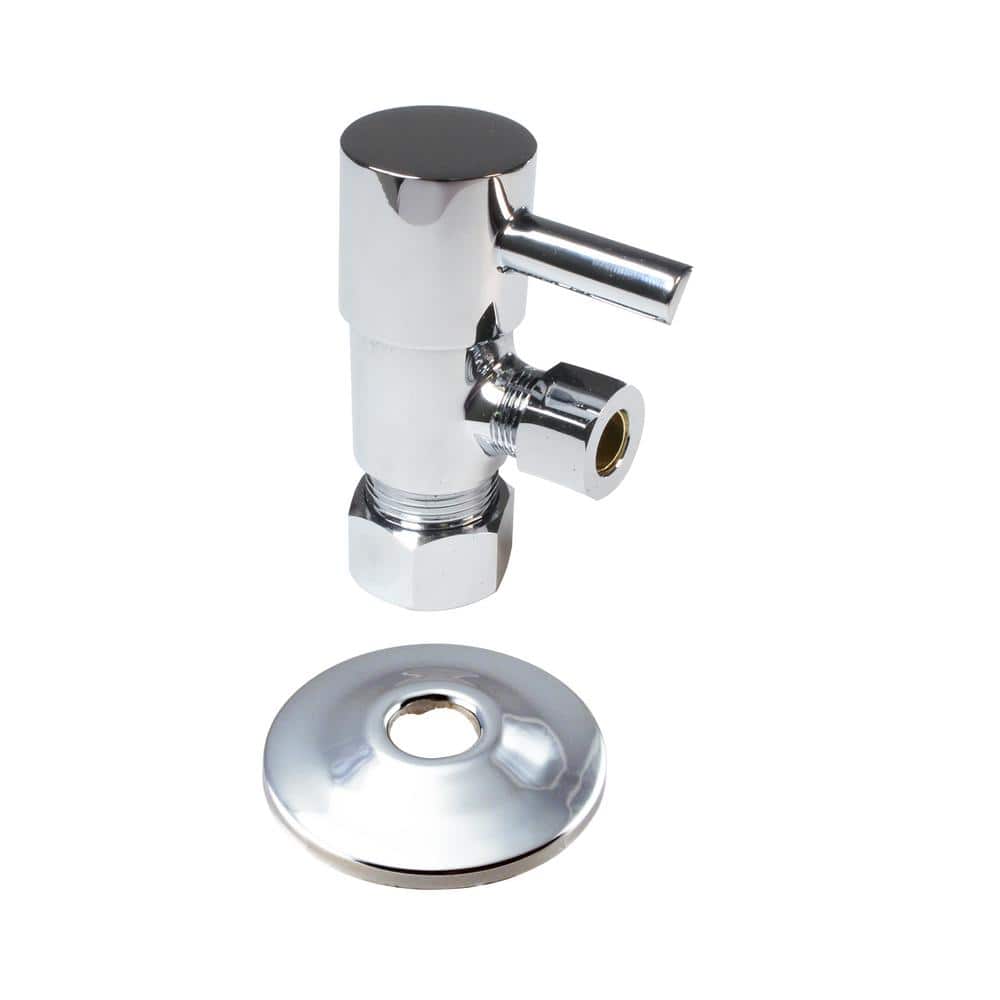 Westbrass 1/2 in. Nominal Compression Inlet x 3/8 in. O.D. Compression Outlet 1/4-Turn Round Angle Valve, Polished Chrome (3)