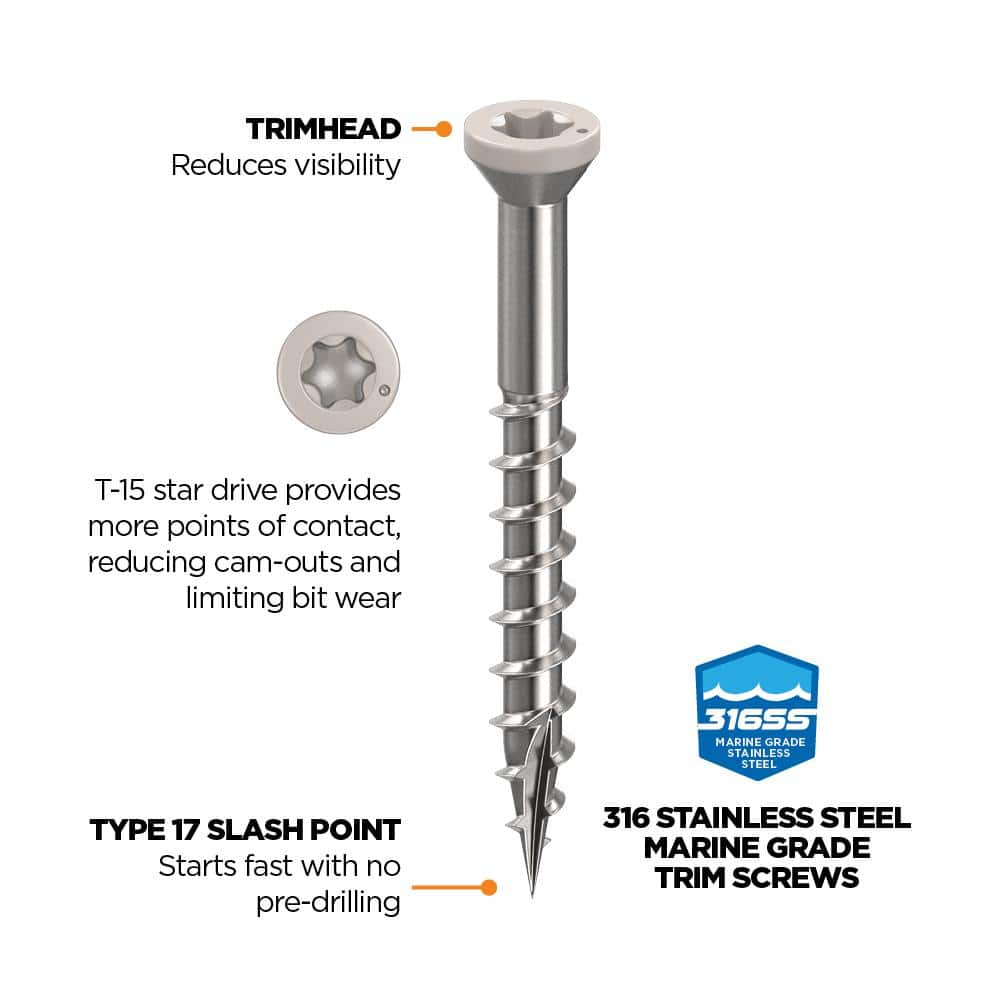 CAMO 1-5/8 in. #8 316 Stainless Steel Stone Gray Premium Star Drive Trim Screws (100-Count) (3)