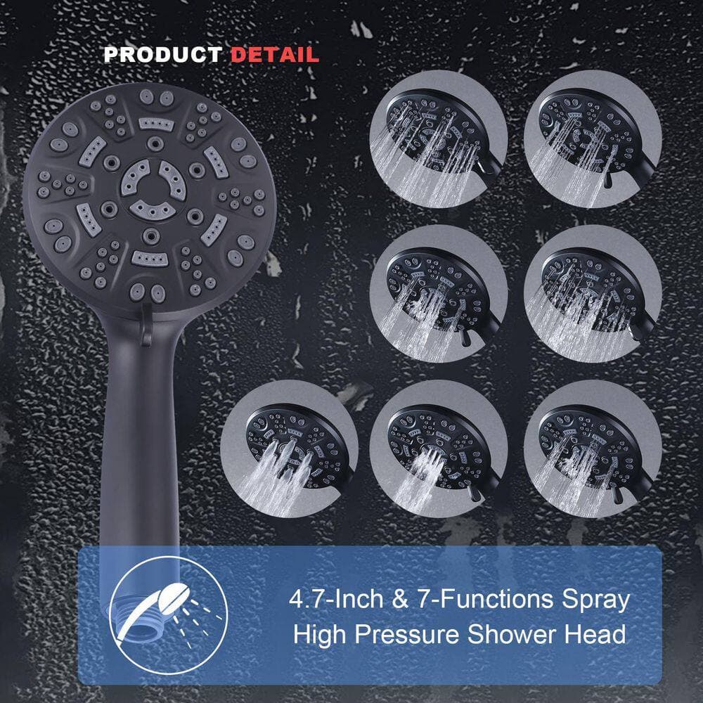 WOWOW Single Handle 7-Spray Shower Faucet 1.8 GPM with Handheld Shower Head Corrosion Resistant in Matte Black (3)