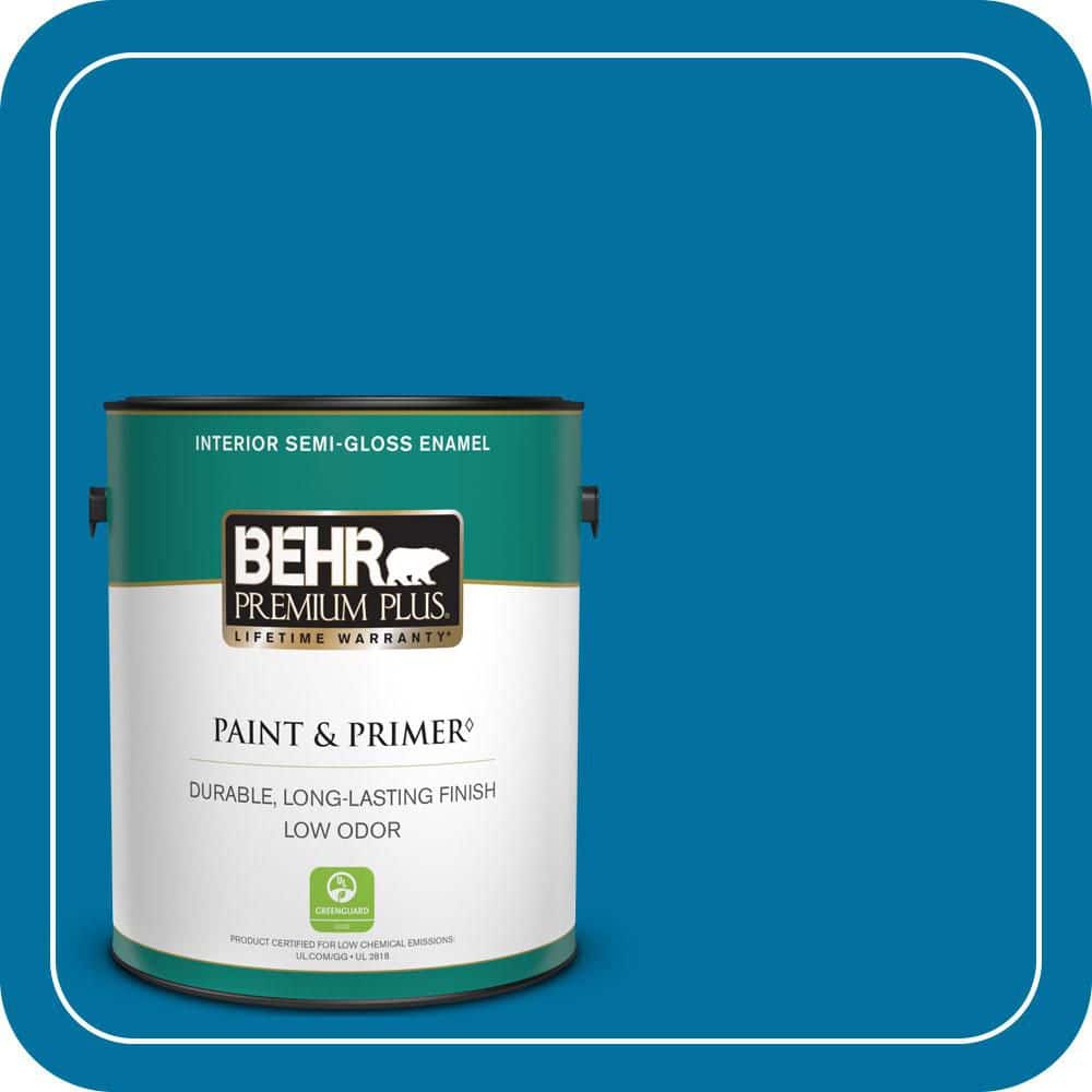 BEHR PREMIUM PLUS 1 gal. #550B-7 Blue Ocean Semi-Gloss Enamel Low Odor Interior Paint & Primer