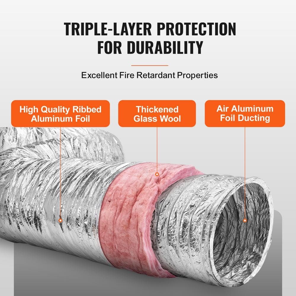 SKYSHALO Dryer Vent Hose, 8 in. Insulated Flexible Duct 25 ft. Heavy-Duty 3-Layer Protection for Heating Long with 2 Duct Clamps (3)