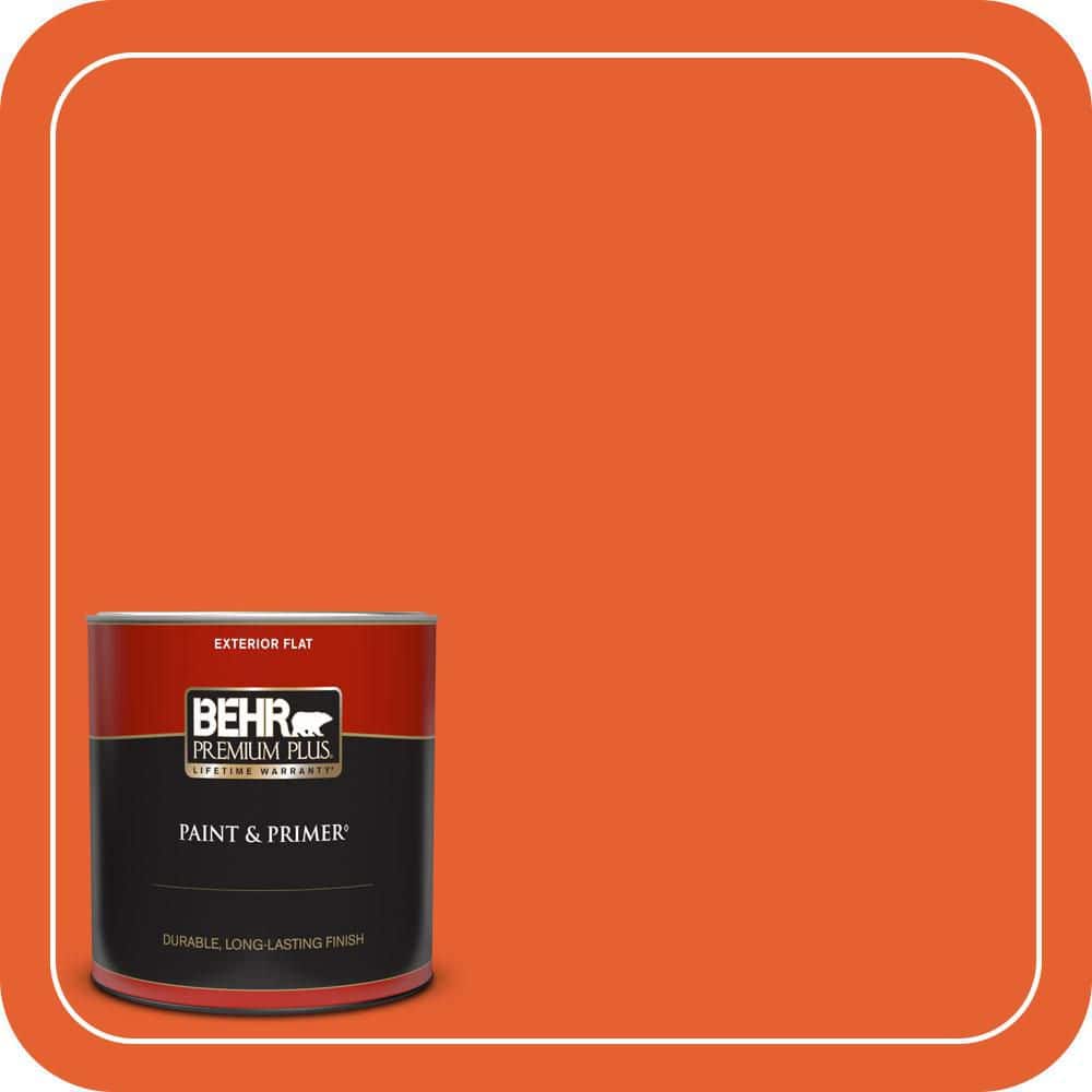 BEHR PREMIUM PLUS 1 qt. #S-G-230 Startling Orange Flat Exterior Paint & Primer