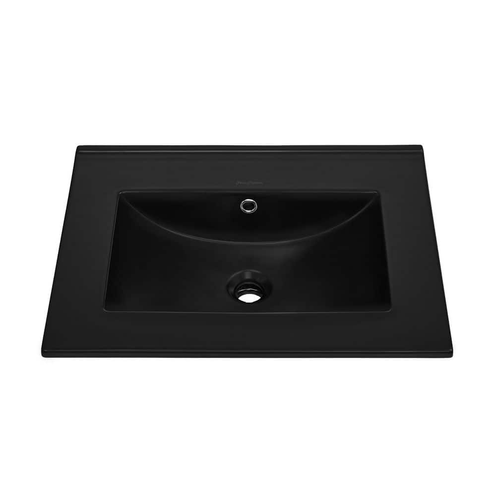 Swiss Madison 24.5 in. W x 18.5 in. D Zero Hole Ceramic Vanity Top Sink in Matte Black (1)