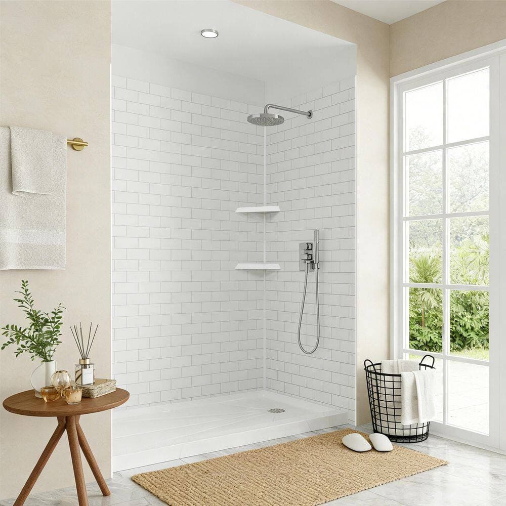 ishower X Title 60 in. x 32 in. x 96 in. 3-Piece Acrylic Full Shower Wall Set in Small Subway Tile Pattern (2)