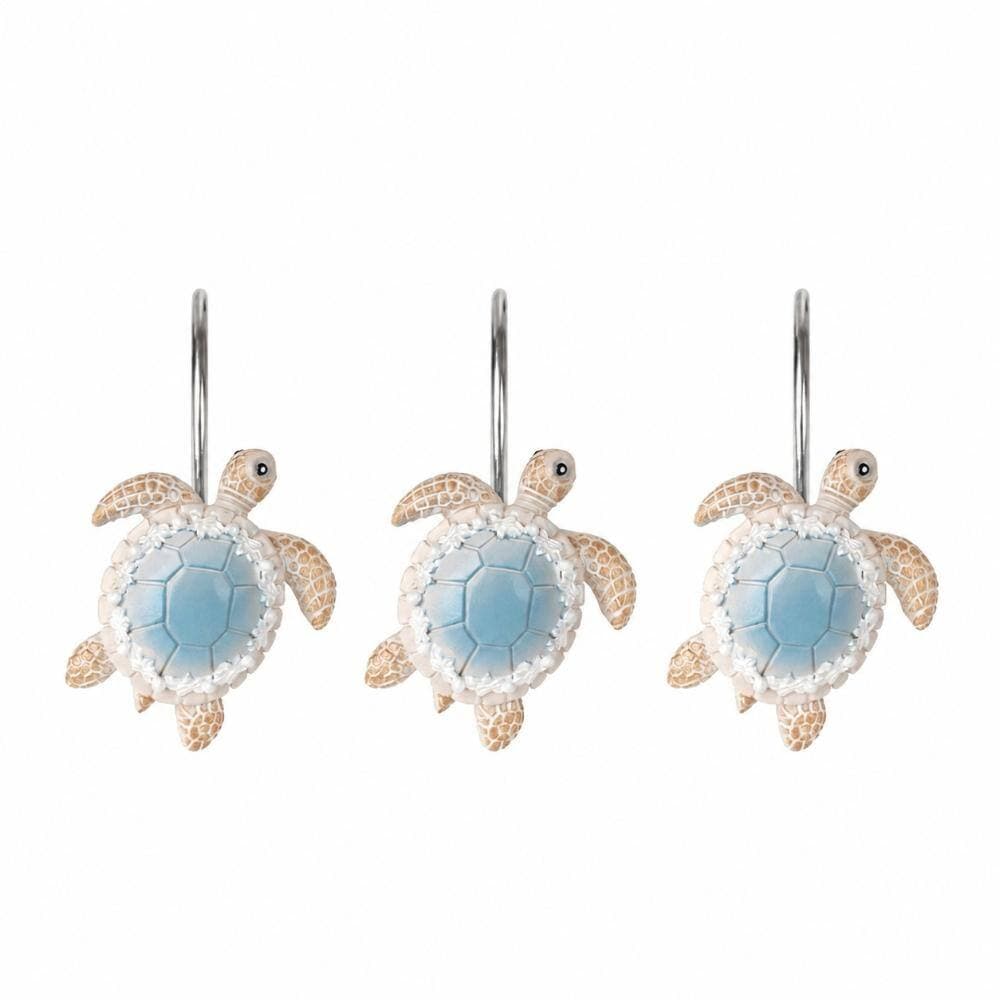 Unbranded Sea Turtle Hand-Painted Resin Nautical Decorative Shower Curtain Hooks Rings for Kids Bathroom Set 12 (3)