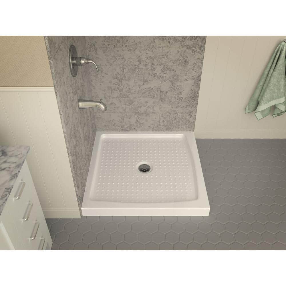 ANZZI Titan Base Series 36 in. L x 36 in. W Corner Shower Shower Pan Base with Center Drain in Glossy White Marine Acrylic (2)