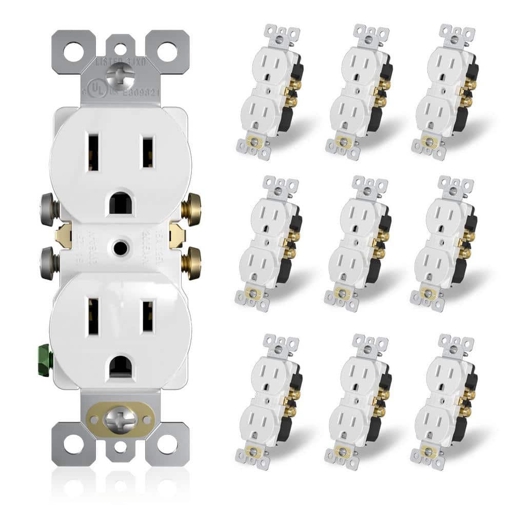 ELEGRP Amp 125-Volt Residential Grade Self Grounding Tamper Resistant Duplex Outlet without Wall Plate, Matt (10-Pack)