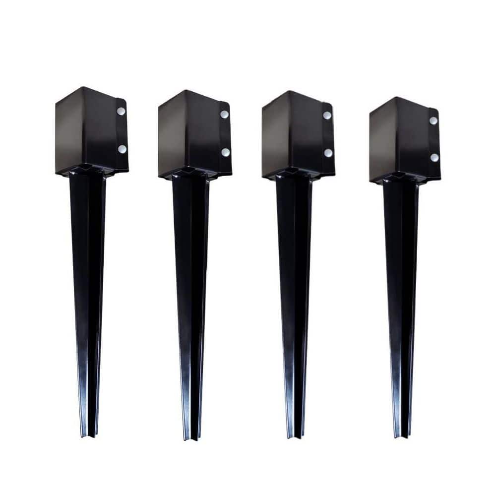 Unbranded 4 in. x 4 in. x 24 in. Metal Fencing Post Anchor for Patio Yard, Black (4-Pack)