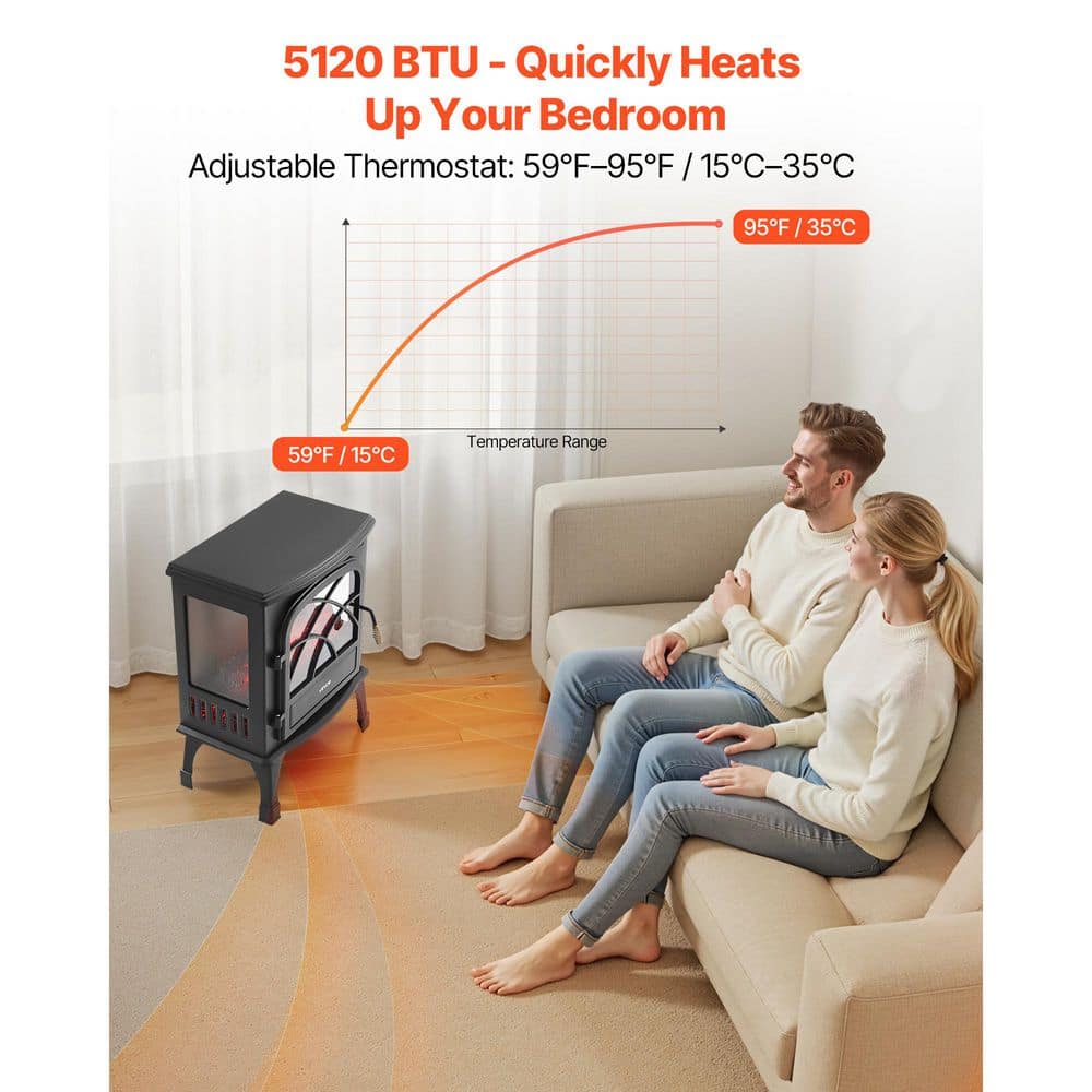 VEVOR 11.81 in. Freestanding Fireplaces, 1500W 5120BTU Portable Electric Fireplace Stove Heater, with Overheating Protection (3)