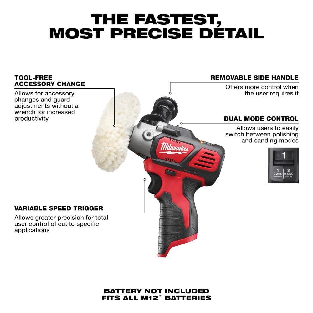 Milwaukee M12 12V Lithium-Ion Cordless Variable Speed Polisher/Sander with HIGH OUTPUT XC5. 0 Starter Kit (3)