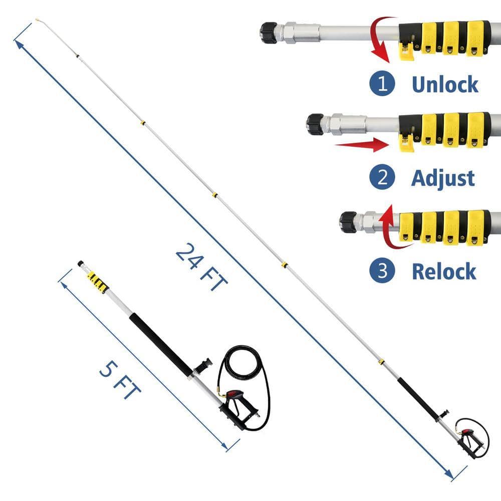 Angel Sar 24 ft. Aluminum Telescoping Pressure Washer Wand, Gutter Cleaner Attachment with 5 Spray Nozzle Tips (2)