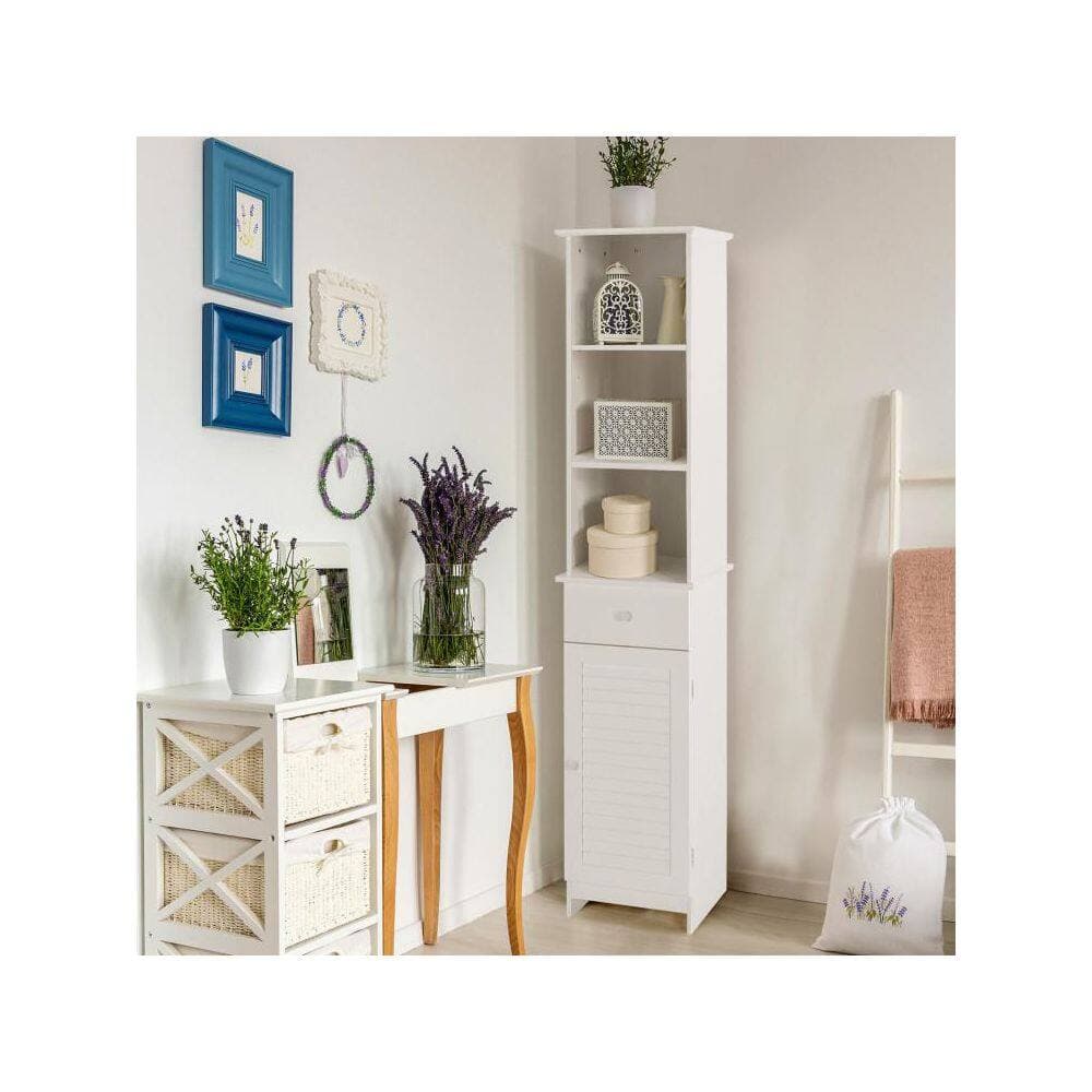 Boyel Living 13.5 in. W x 12 in. D x 64.5 in. H Freestanding White Linen Cabinet with Open Shelves (2)