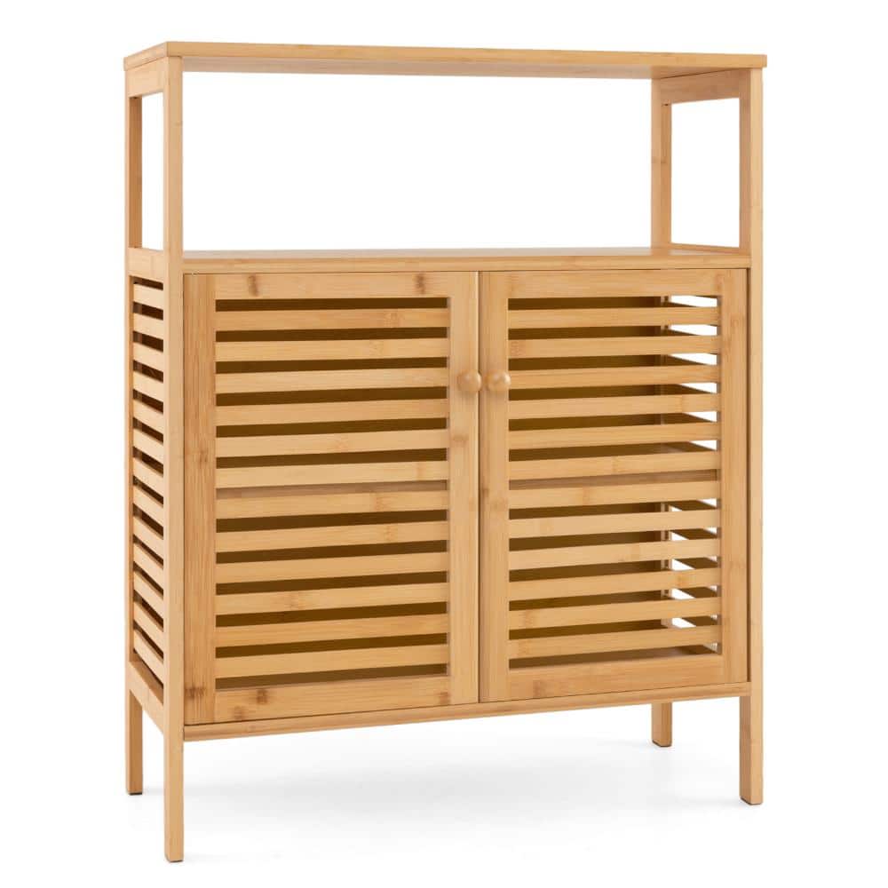 Volenca Bamboo Bathroom Floor Storage Cabinet with Shutter Doors (1)