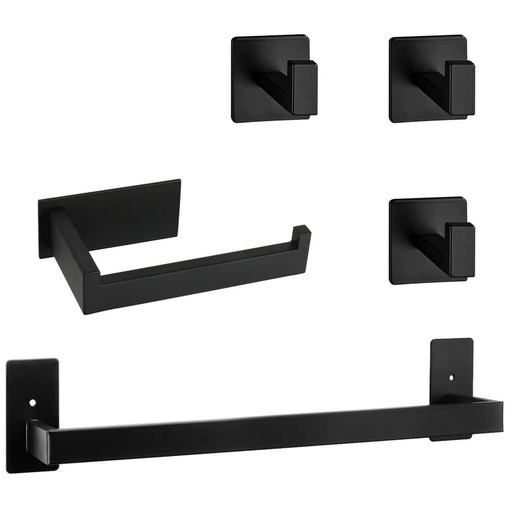 LAIFUCAM 5-Piece Bathroom Hardware Set with Towel Bar, Toilet Paper Holder, 3-Hooks in Matte Black Finish (1)