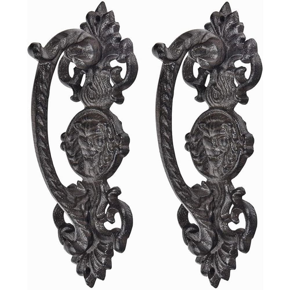 Unbranded 2-Pack Cast Iron Rustic Farmhouse Door Handles 3.4 x 8.7 in. Black Decorative Barn Gate Pulls Heavy Duty