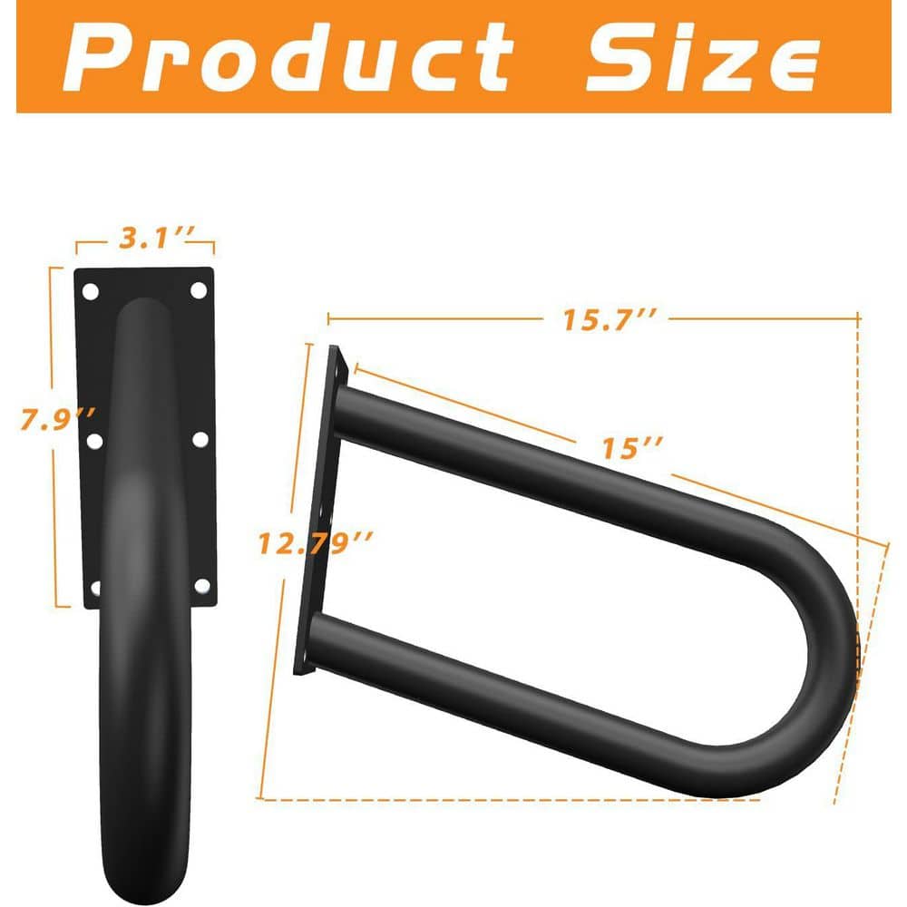 KIWDZFU 15.7 in. H x 12.7 in. W Black Metal U-Shaped Handrails for Outdoor Steps, Wall-Mount, Stair Railing Kit (2-Pack) (1)