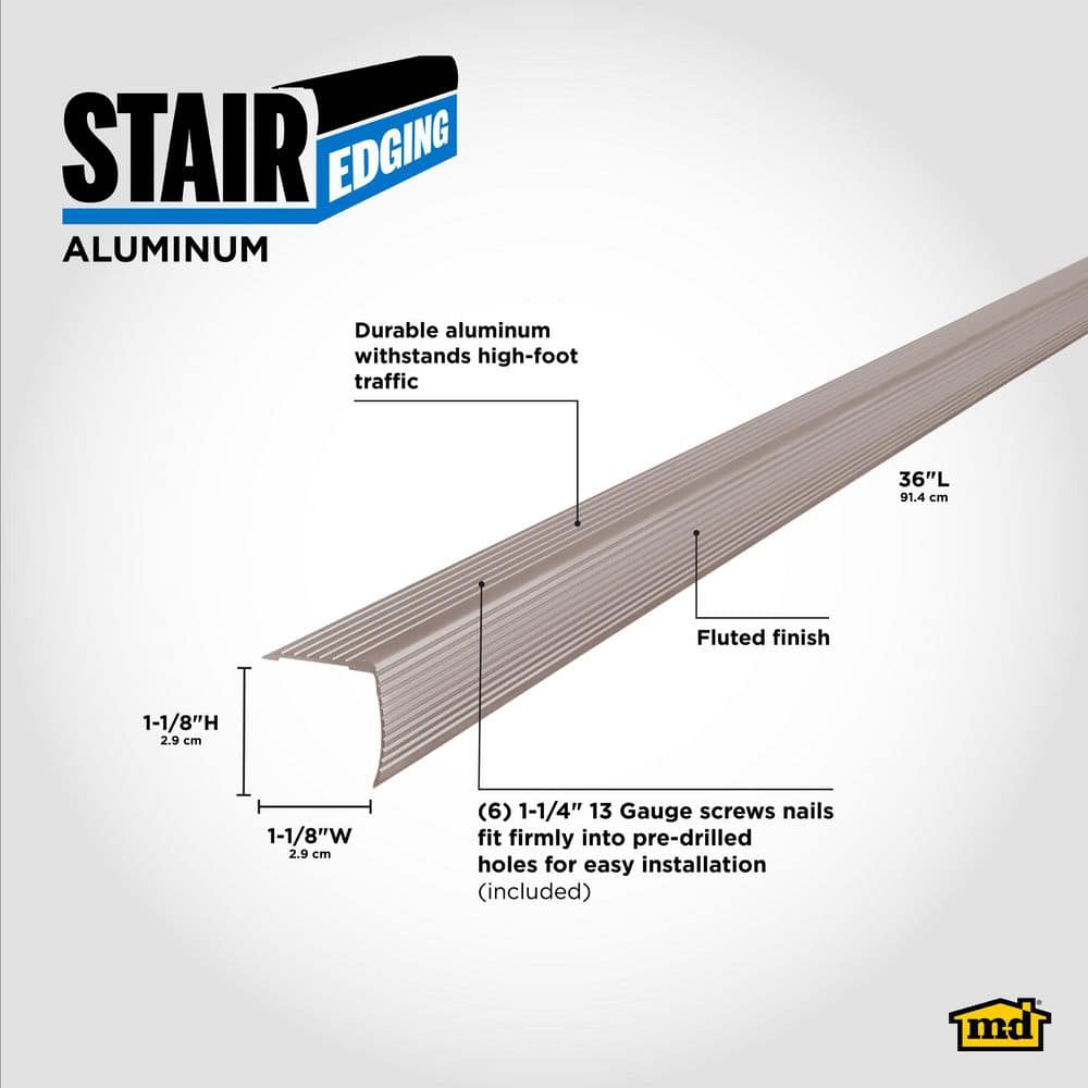 M-D Building Products 1-1/8"X1-1/8"X 36" PEWTER ALUMINUM STAIR EDGING W/SCREW NAILS (2)