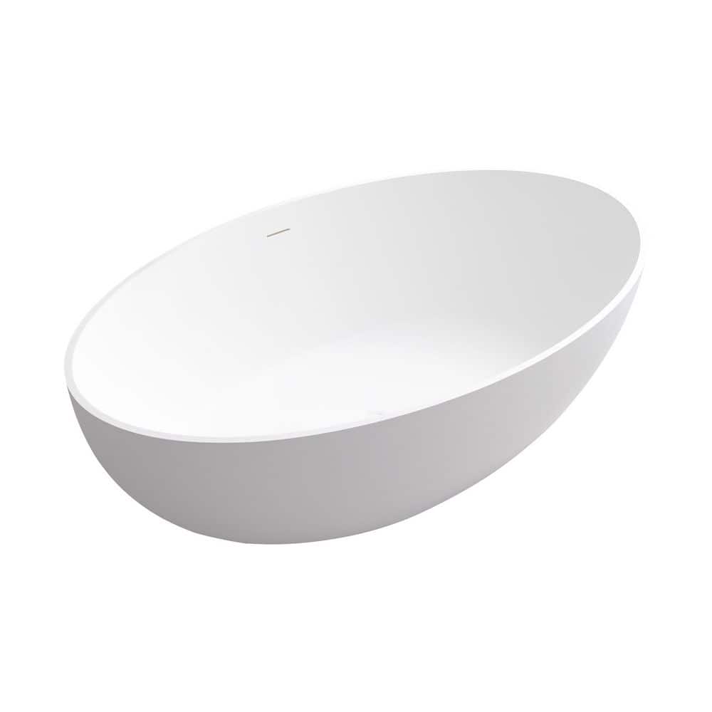 LIVACA 66.90 in. x 39.40 in. Flat Bottom Solid Surface Freestanding Soaking Bathtub with Center Drain in Matte White (1)
